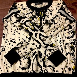 Central Park West M sweatshirt white silver black chartreuse  GUC. FITS 8-10